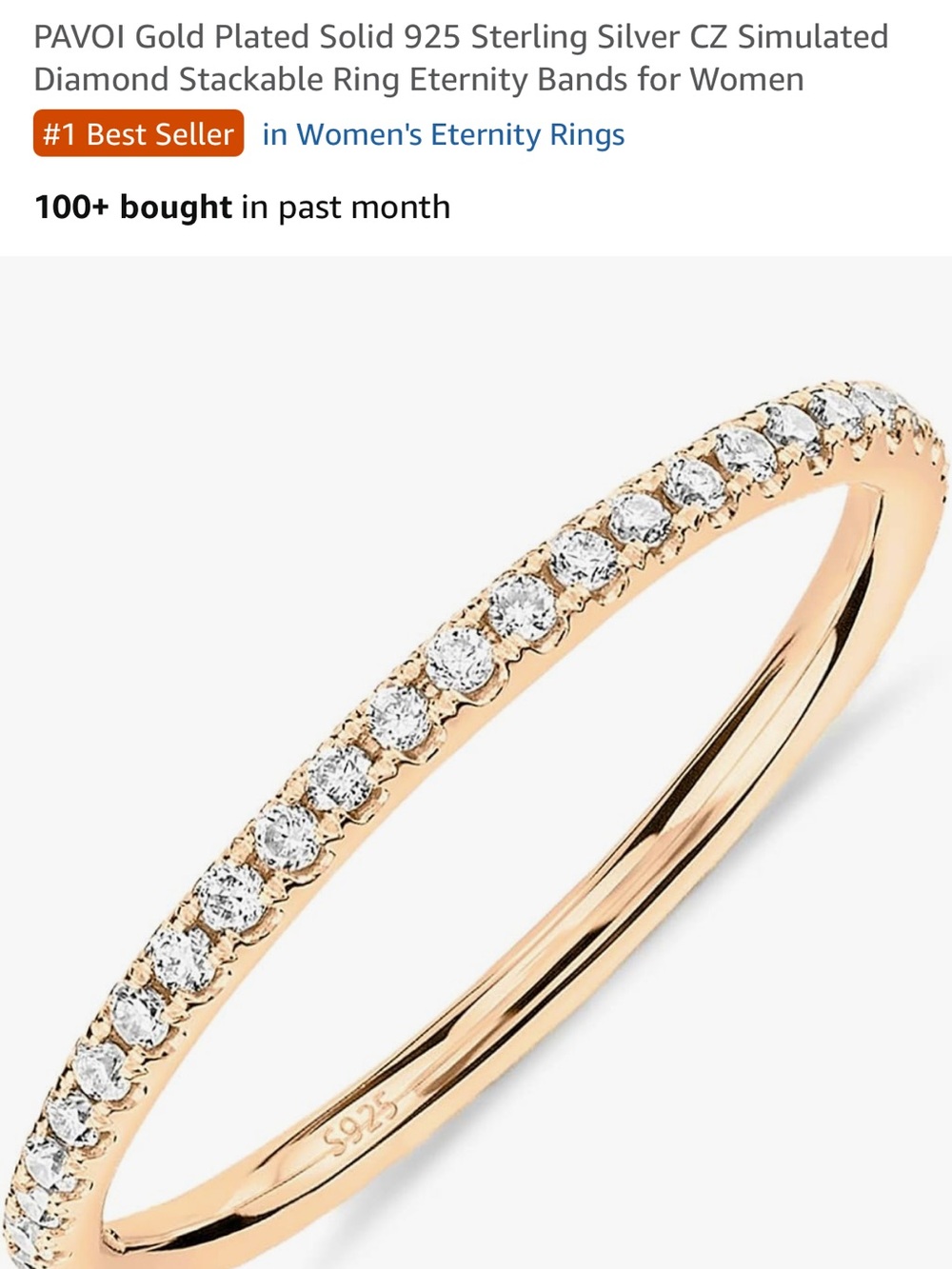 PAVOI Rose Gold CZ Eternity Stackable Ring for Women